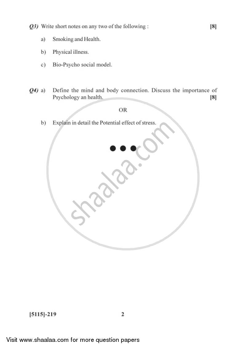 Health Psychology 2016-2017 - B.Sc. - Semester 4 (SYBSc) - University of Pune question paper with PDF download