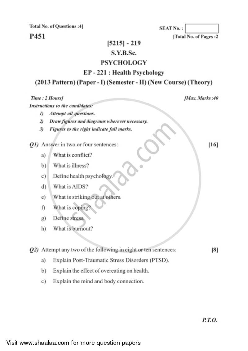 Health Psychology 2017-2018 - B.Sc. - Semester 4 (SYBSc) - University of Pune question paper with PDF download