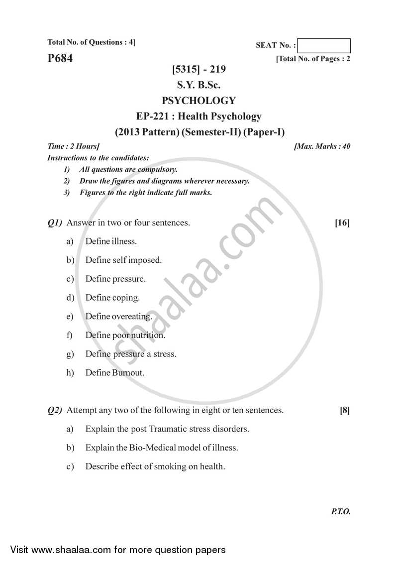 Health Psychology 2017-2018 - B.Sc. - Semester 4 (SYBSc) - University of Pune question paper with PDF download
