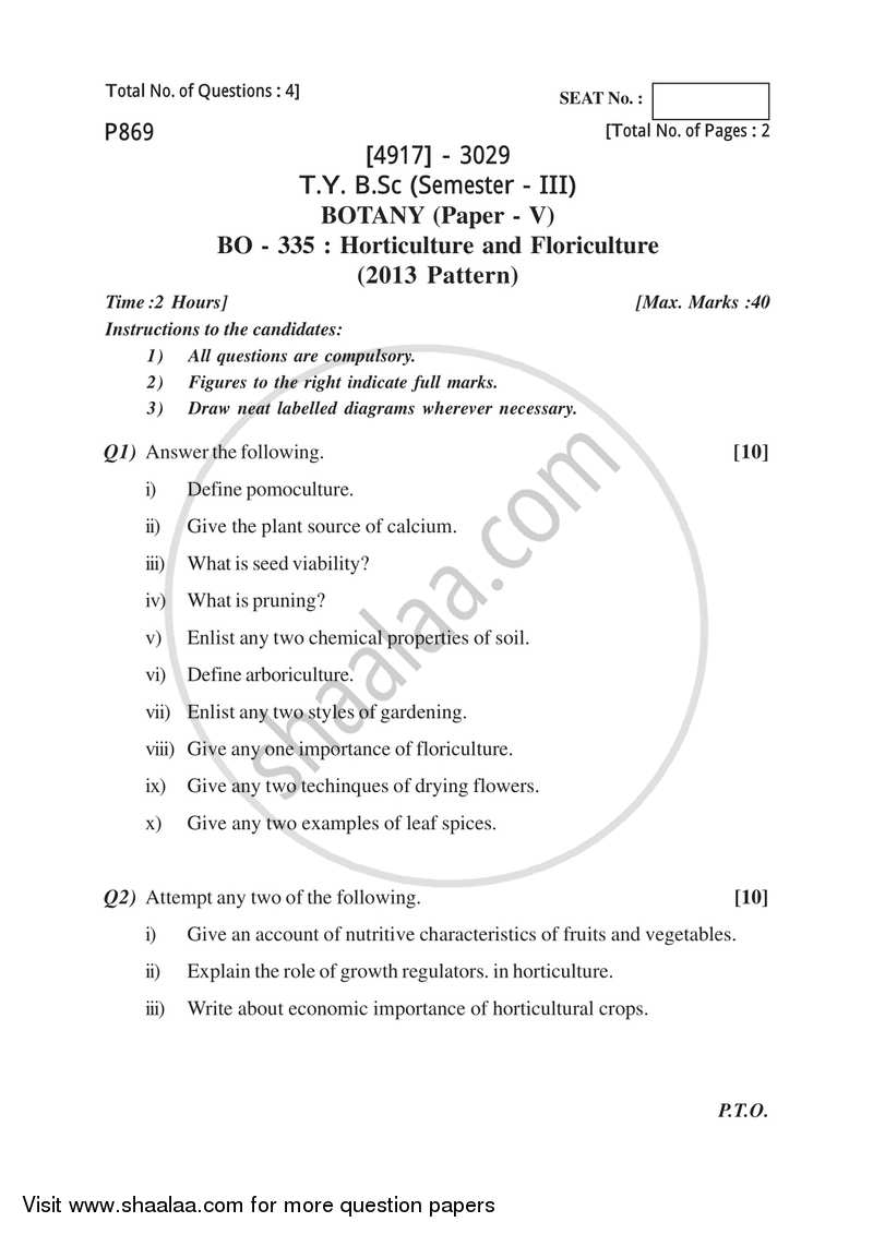 Horticulture and Floriculture 2015-2016 - B.Sc. - Semester 5 (TYBSc) - University of Pune question paper with PDF download