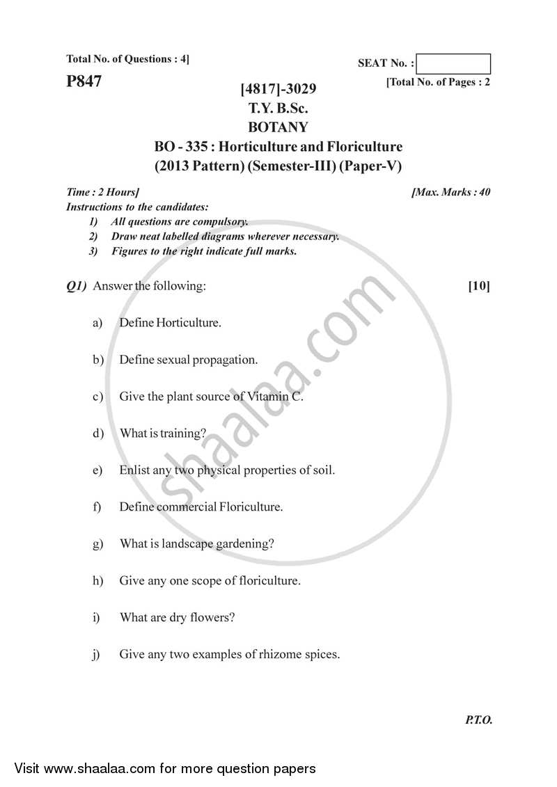 Horticulture and Floriculture 2015-2016 - B.Sc. - Semester 5 (TYBSc) - University of Pune question paper with PDF download