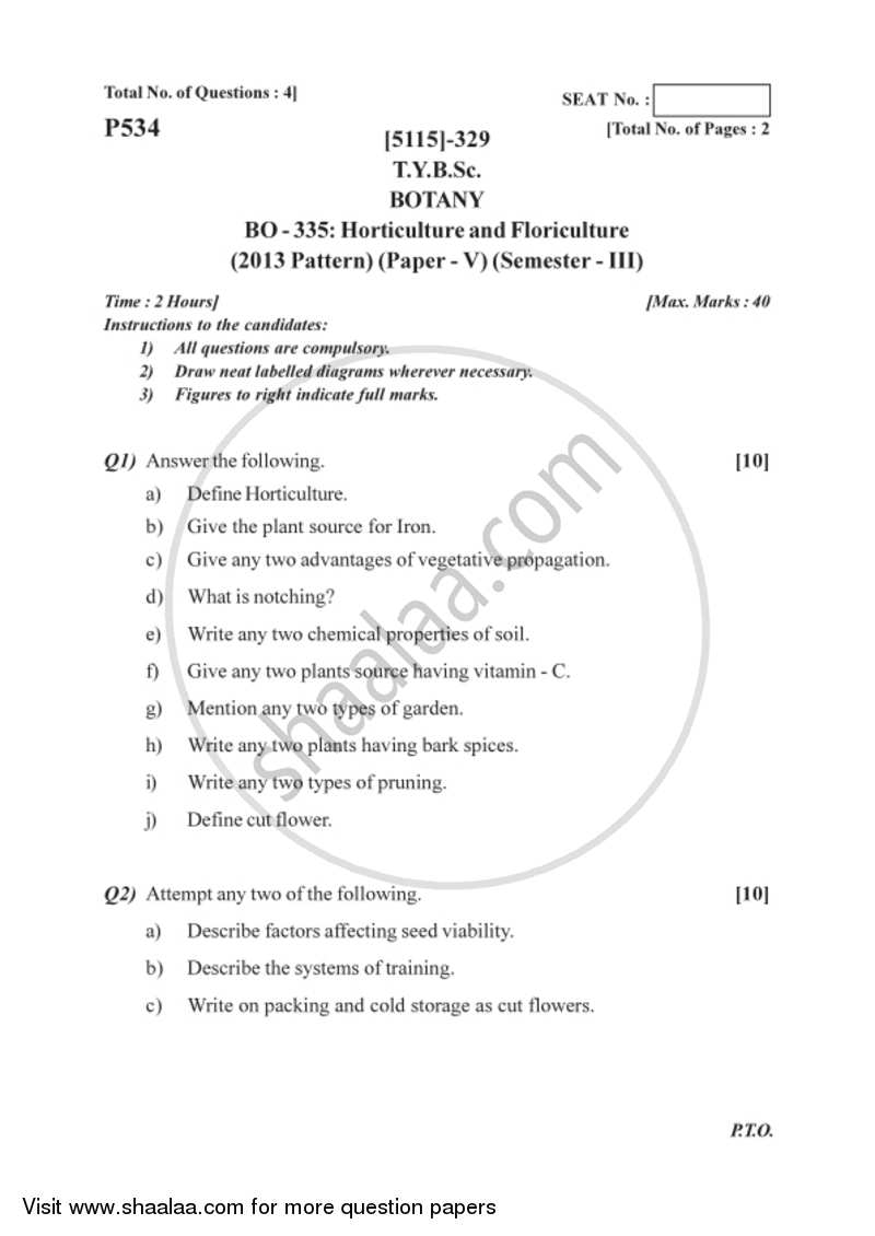 Horticulture and Floriculture 2016-2017 - B.Sc. - Semester 5 (TYBSc) - University of Pune question paper with PDF download