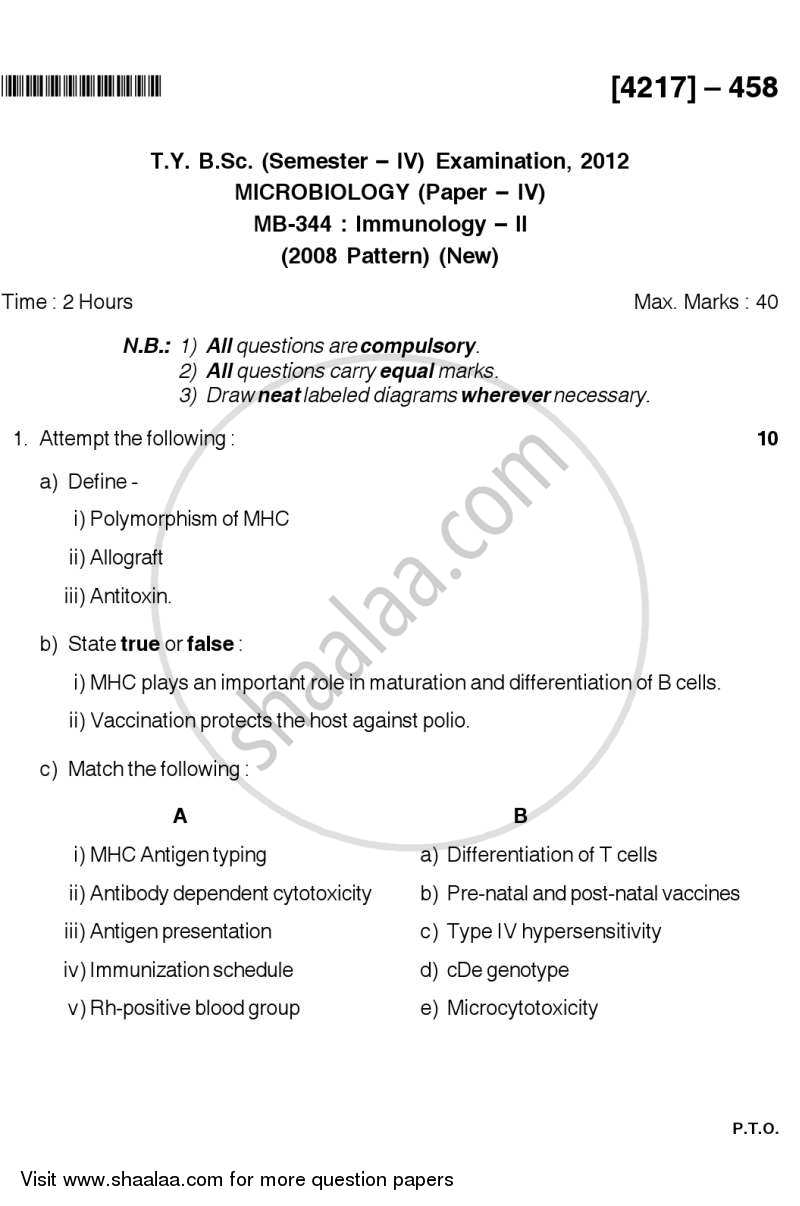 Immunology 2 2012-2013 - B.Sc. - Semester 6 (TYBSc) - University of Pune question paper with PDF download