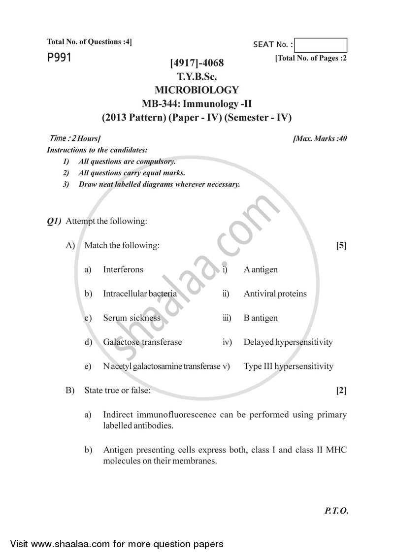 Immunology 2 2015-2016 - B.Sc. - Semester 6 (TYBSc) - University of Pune question paper with PDF download