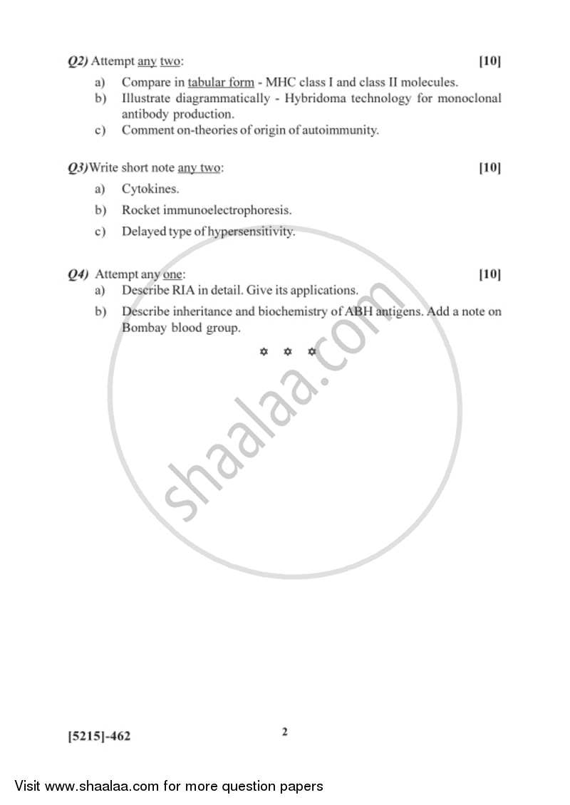 Immunology 2 2017-2018 - B.Sc. - Semester 6 (TYBSc) - University of Pune question paper with PDF download