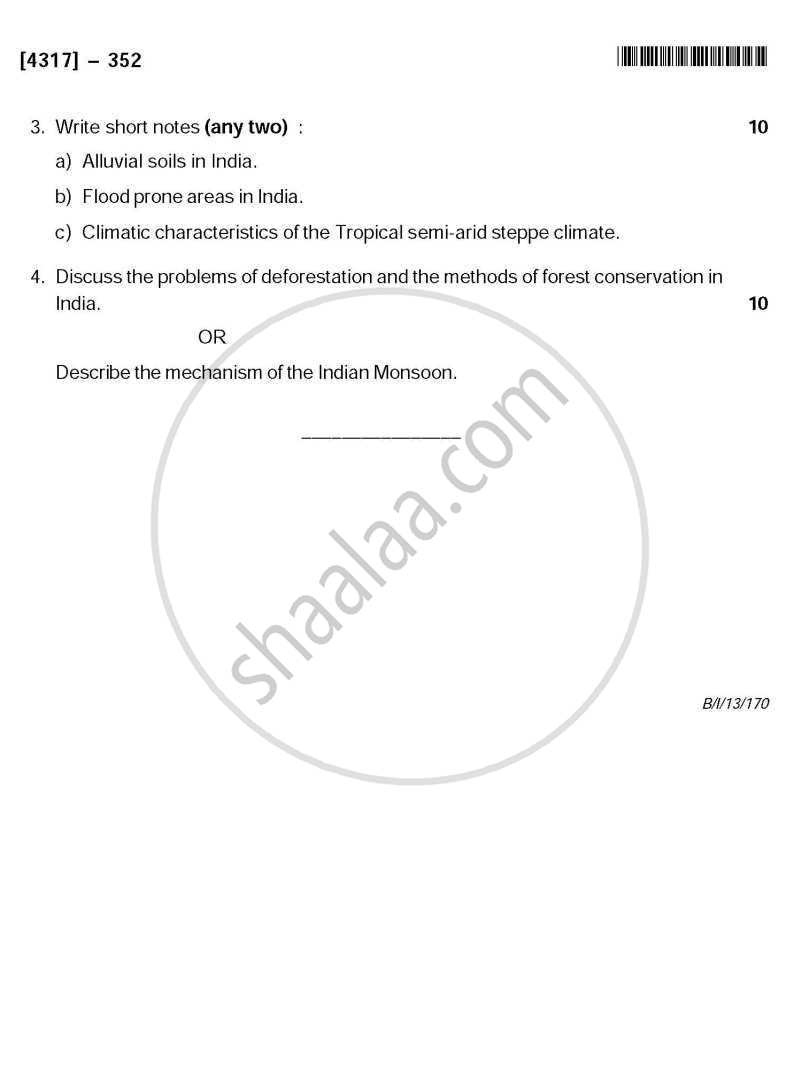 India - A Geographical Analysis 2013-2014 - B.Sc. - Semester 5 (TYBSc) - University of Pune question paper with PDF download