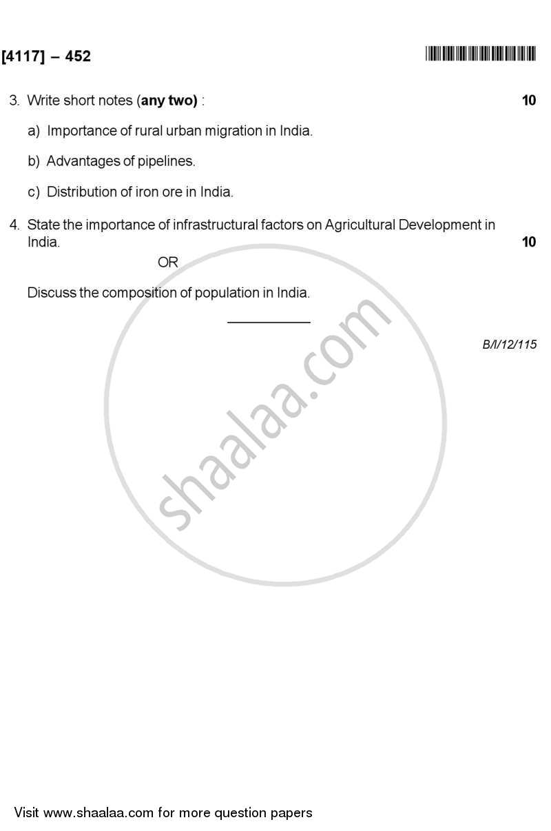 India - A Geographical Analysis 2012-2013 - B.Sc. - Semester 6 (TYBSc) - University of Pune question paper with PDF download