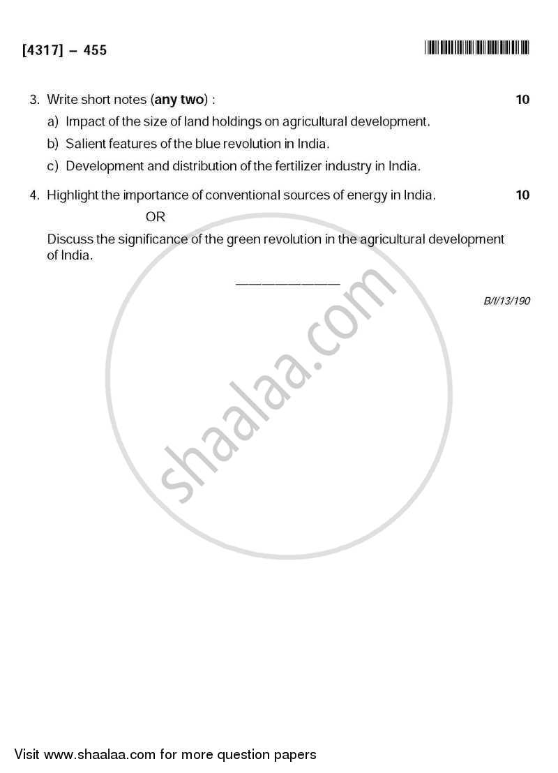 India - A Geographical Analysis 2013-2014 - B.Sc. - Semester 6 (TYBSc) - University of Pune question paper with PDF download