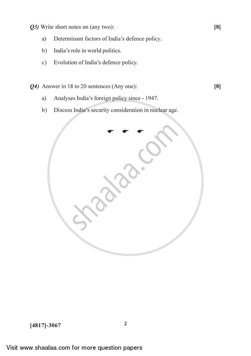 India’s Foreign and Defence Policy 2015-2016 - B.Sc. - Semester 5 (TYBSc) - University of Pune question paper with PDF download