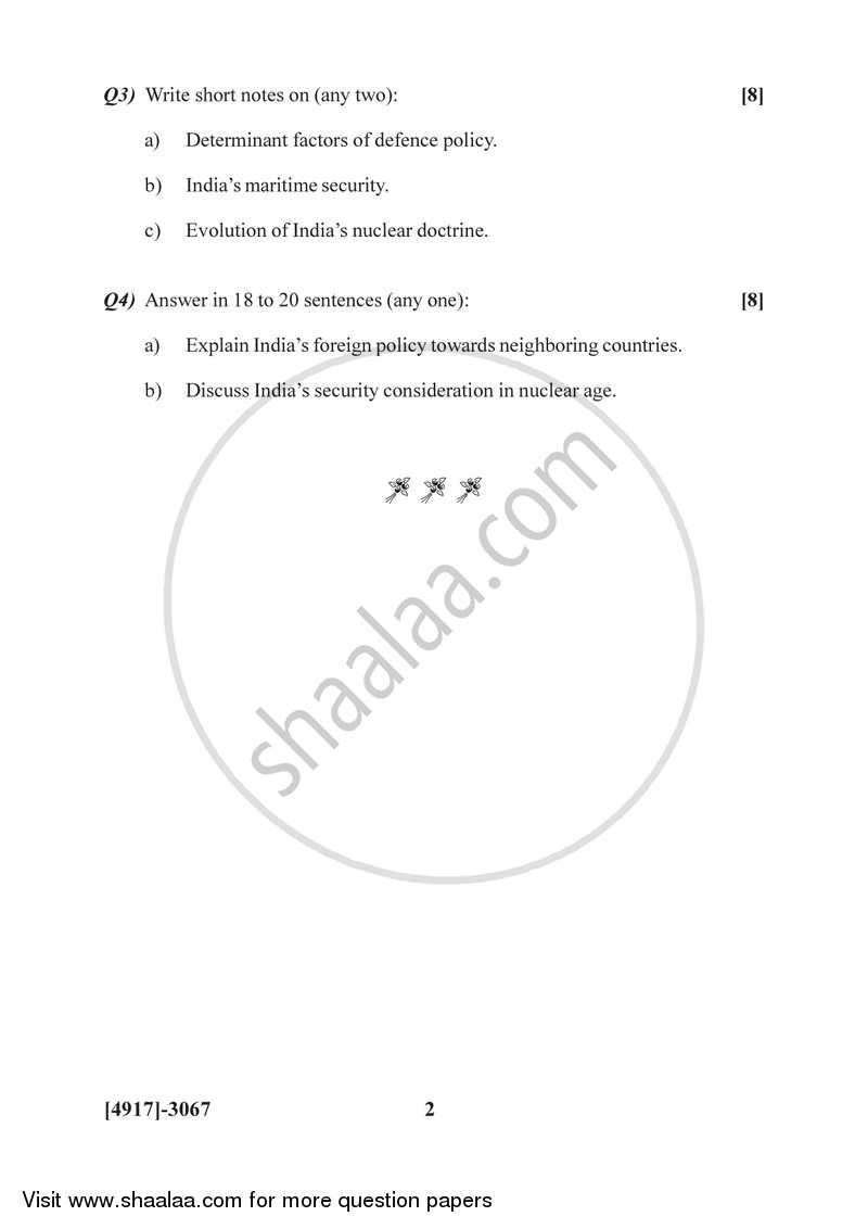 India’s Foreign and Defence Policy 2015-2016 - B.Sc. - Semester 5 (TYBSc) - University of Pune question paper with PDF download