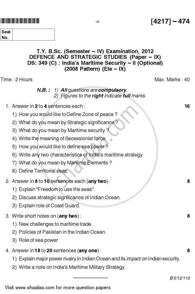 India's Maritime Security 2 2012-2013 - B.Sc. - Semester 6 (TYBSc) - University of Pune question paper with PDF download