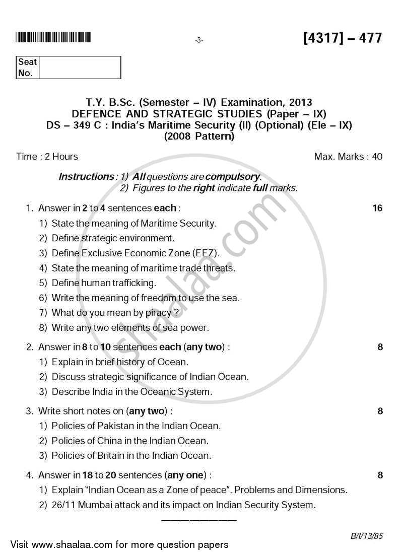 India's Maritime Security 2 2013-2014 - B.Sc. - Semester 6 (TYBSc) - University of Pune question paper with PDF download