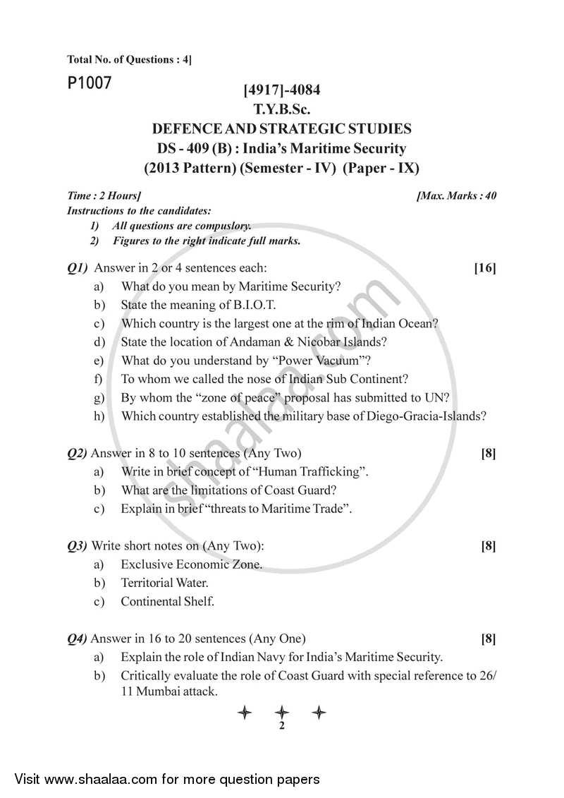 India'S Maritime Security 2015-2016 - B.Sc. - Semester 6 (TYBSc) - University of Pune question paper with PDF download