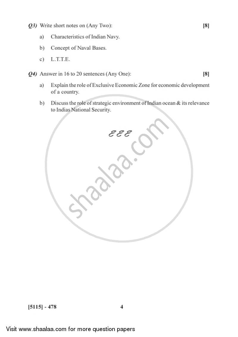 India'S Maritime Security 2016-2017 - B.Sc. - Semester 6 (TYBSc) - University of Pune question paper with PDF download