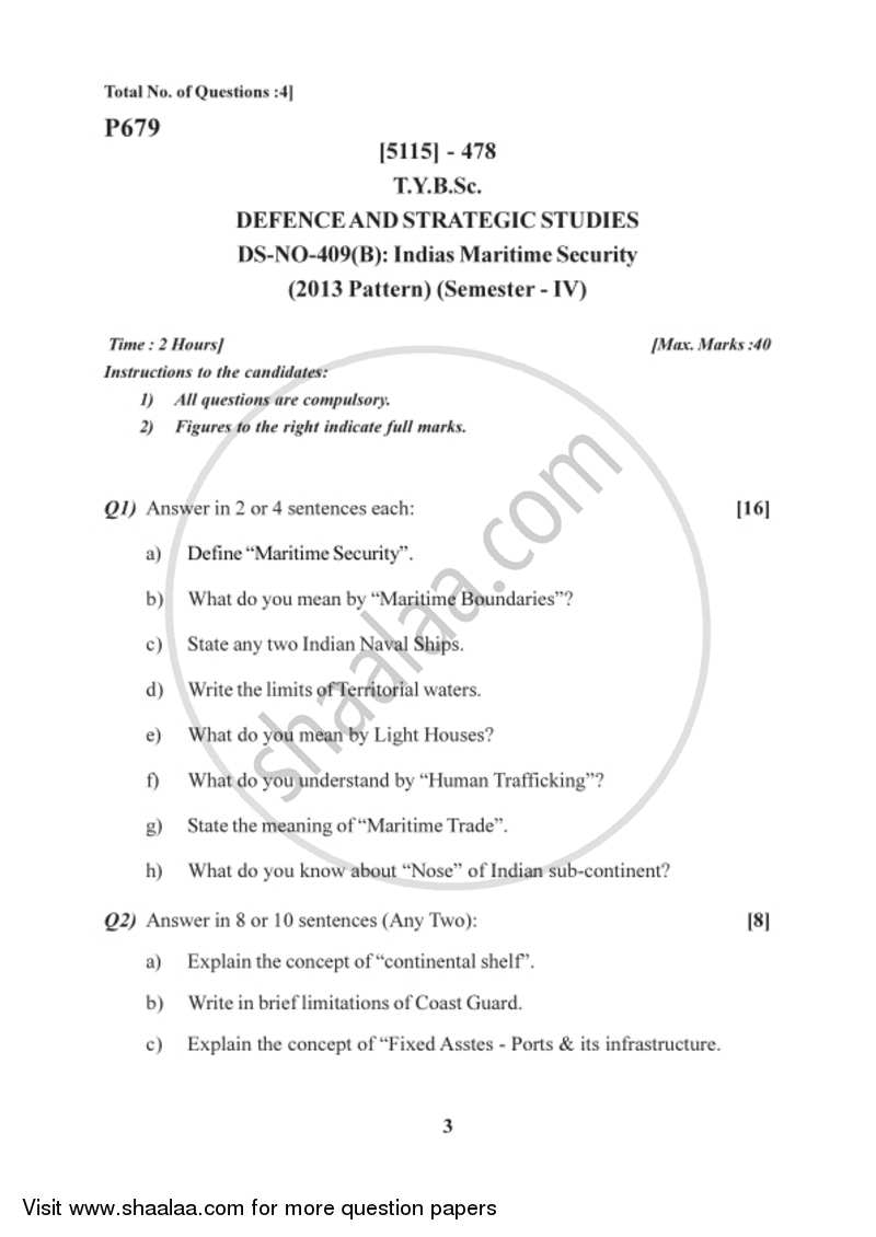 India'S Maritime Security 2016-2017 - B.Sc. - Semester 6 (TYBSc) - University of Pune question paper with PDF download
