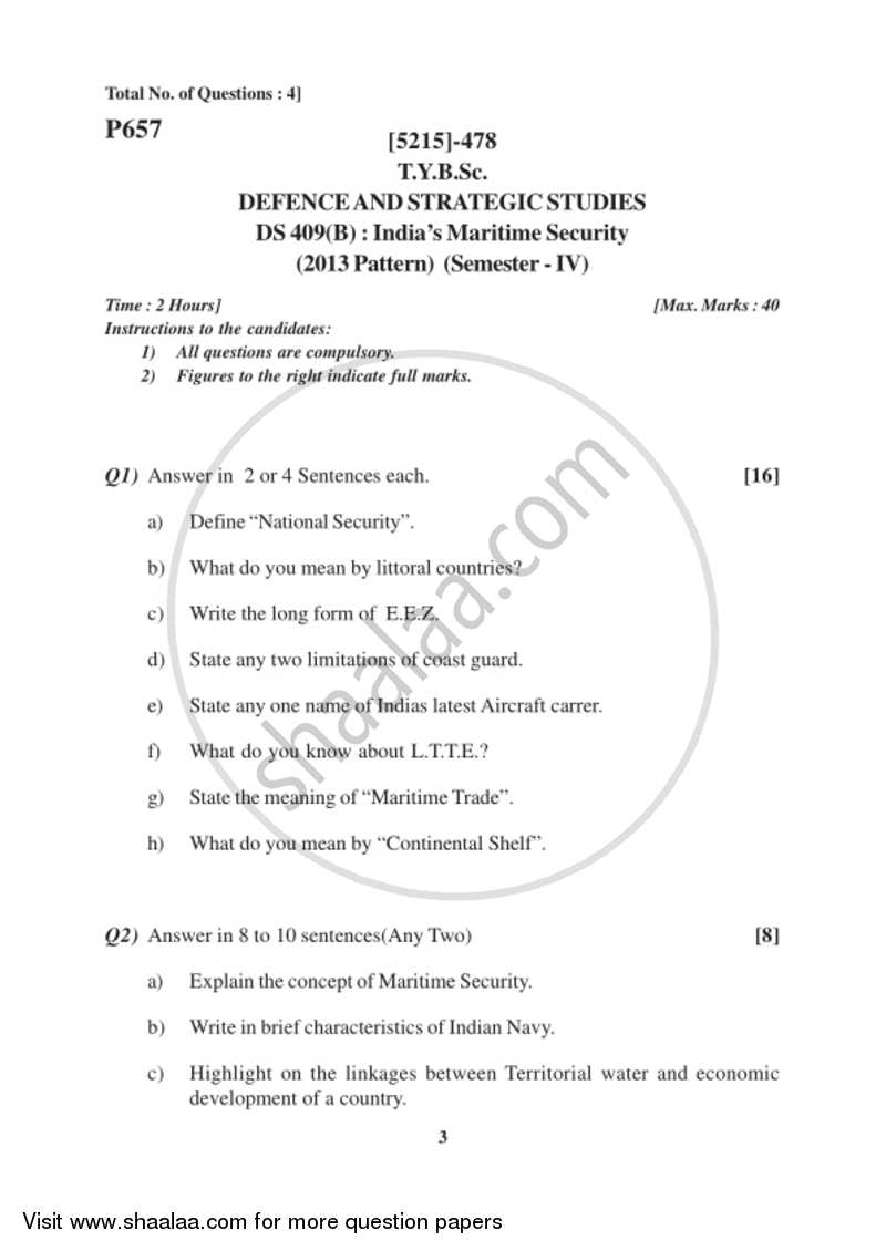 India'S Maritime Security 2017-2018 - B.Sc. - Semester 6 (TYBSc) - University of Pune question paper with PDF download