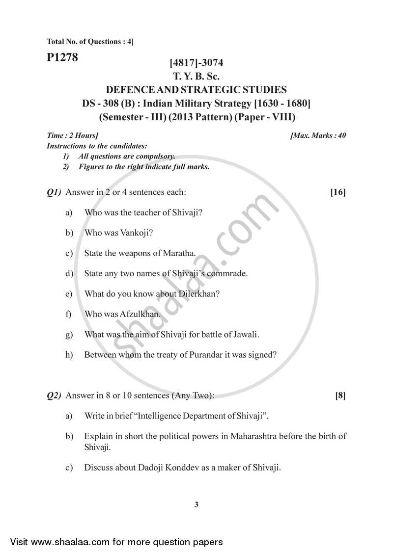 Indian Military Strategy (1630-1680) 2015-2016 - B.Sc. - Semester 5 (TYBSc) - University of Pune question paper with PDF download