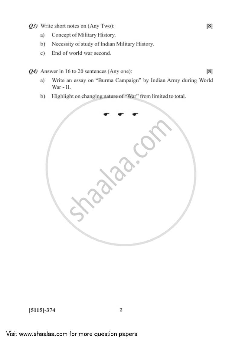 Indian Military Strategy (1857-1947) 2016-2017 - B.Sc. - Semester 5 (TYBSc) - University of Pune question paper with PDF download