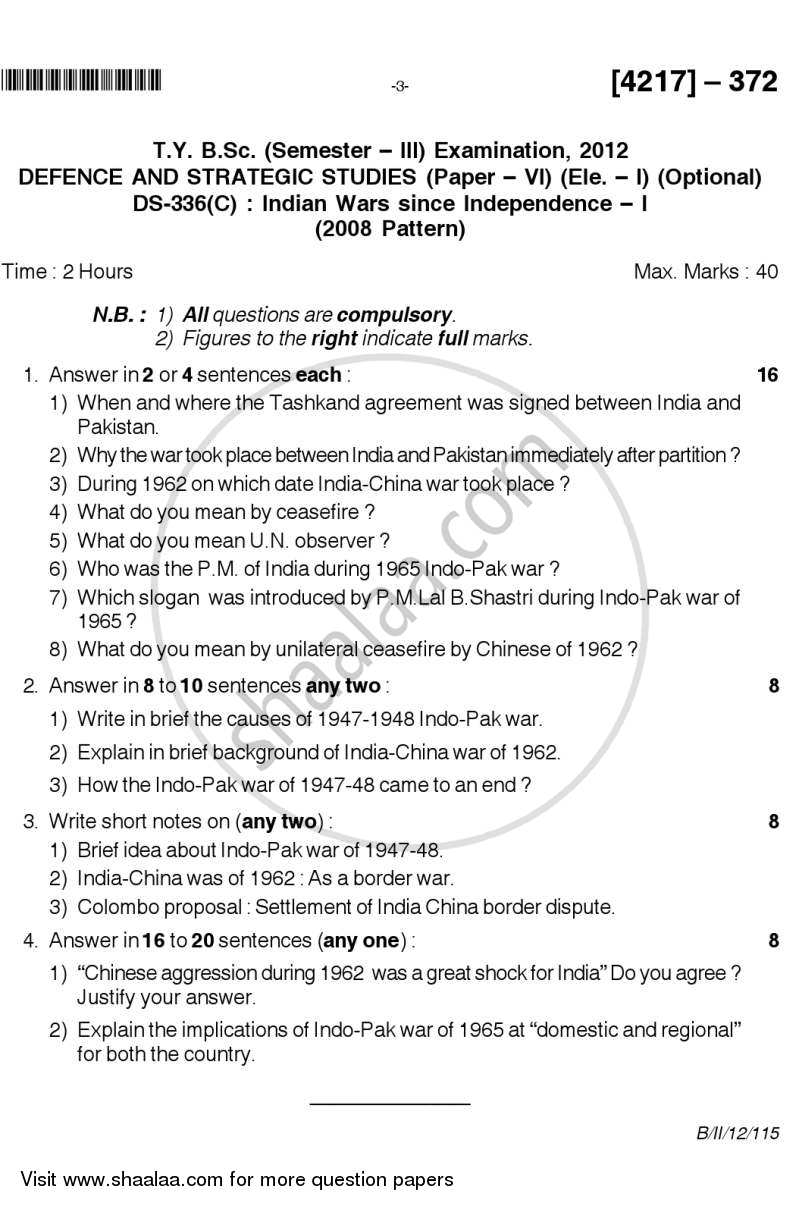 Indian War since Independence 1 2012-2013 - B.Sc. - Semester 5 (TYBSc) - University of Pune question paper with PDF download