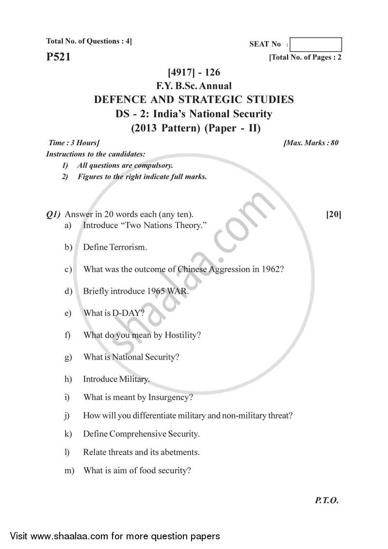 India's National Security 2015-2016 - B.Sc. - Semester 2 (FYBSc) - University of Pune question paper with PDF download