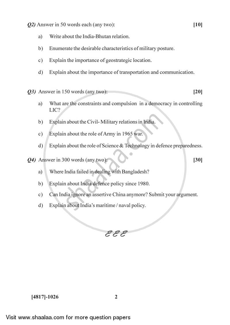 India's National Security 2015-2016 - B.Sc. - Semester 2 (FYBSc) - University of Pune question paper with PDF download
