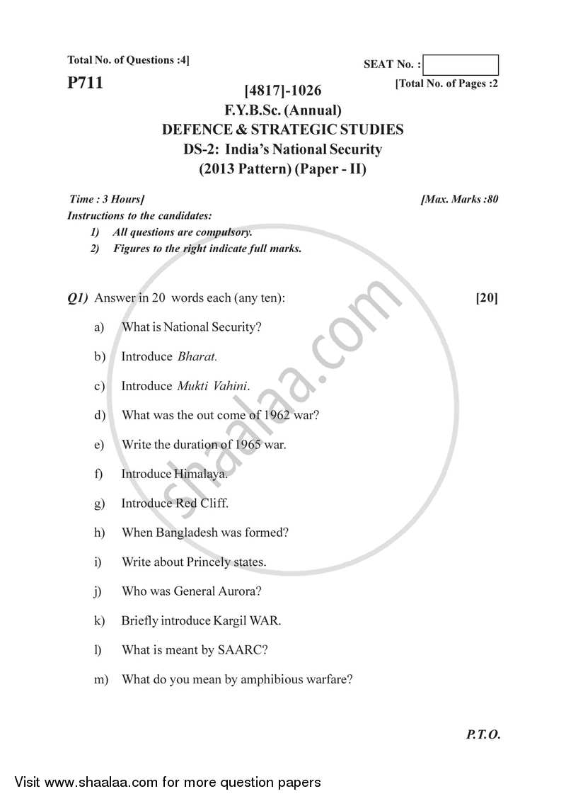 India's National Security 2015-2016 - B.Sc. - Semester 2 (FYBSc) - University of Pune question paper with PDF download