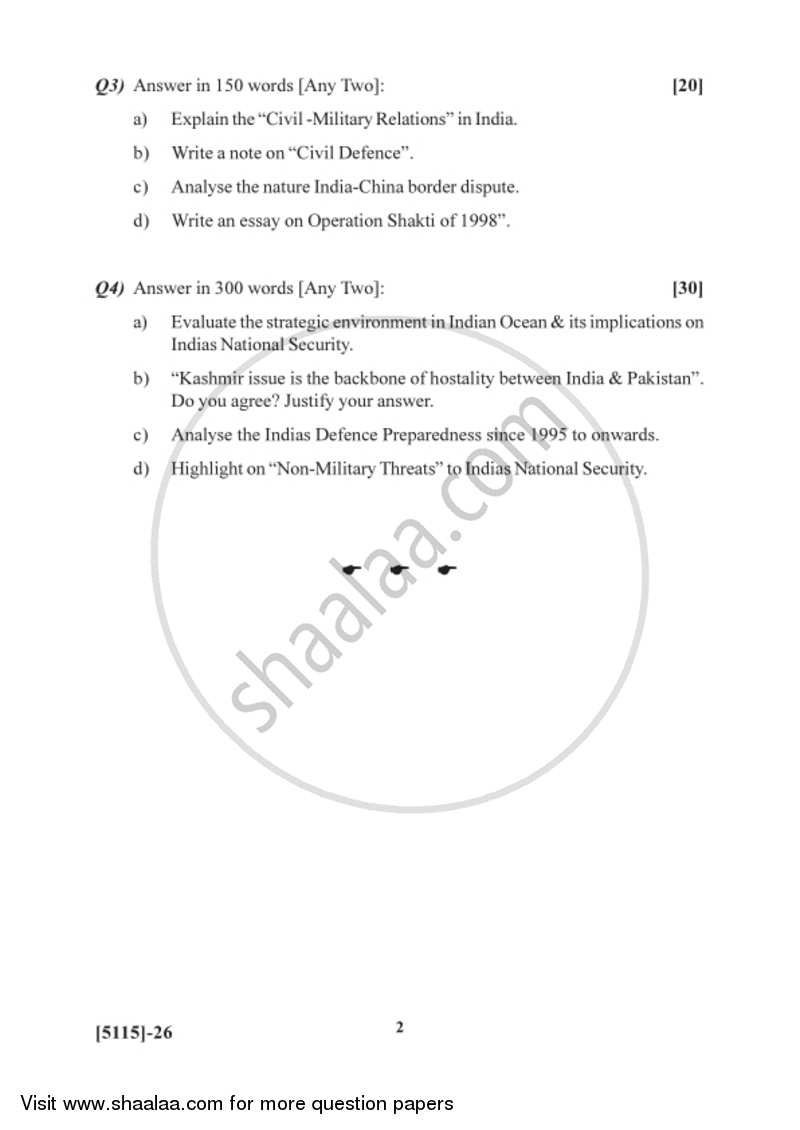 India's National Security 2016-2017 - B.Sc. - Semester 2 (FYBSc) - University of Pune question paper with PDF download