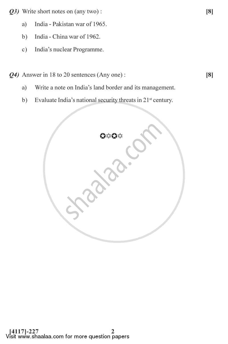 India's National Security 2012-2013 - B.Sc. - Semester 4 (SYBSc) - University of Pune question paper with PDF download