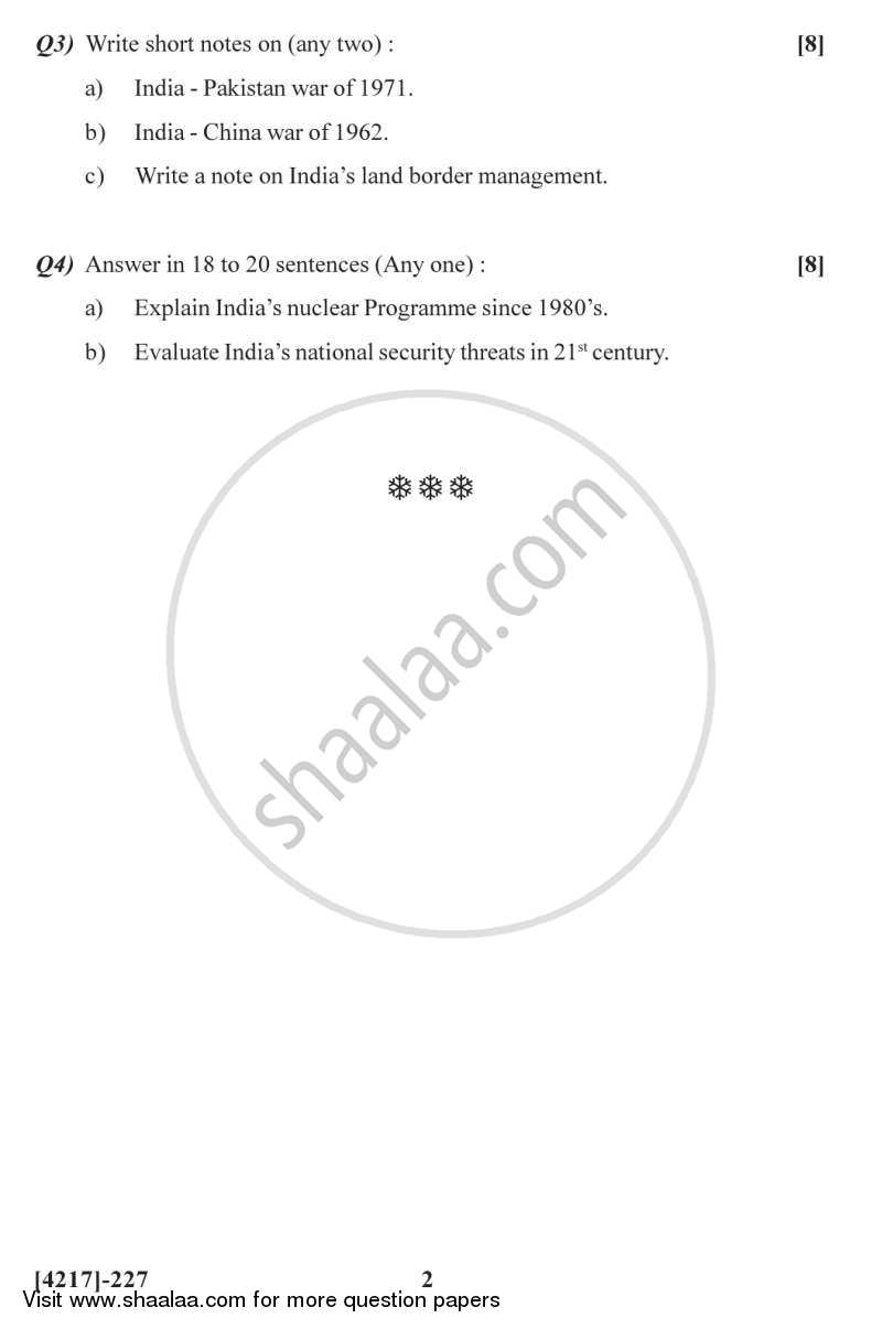 India's National Security 2012-2013 - B.Sc. - Semester 4 (SYBSc) - University of Pune question paper with PDF download