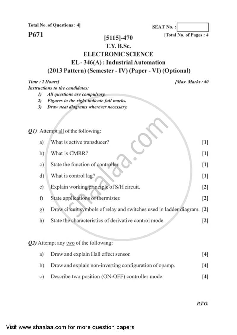Industrial Automation 2016-2017 - B.Sc. - Semester 6 (TYBSc) - University of Pune question paper with PDF download