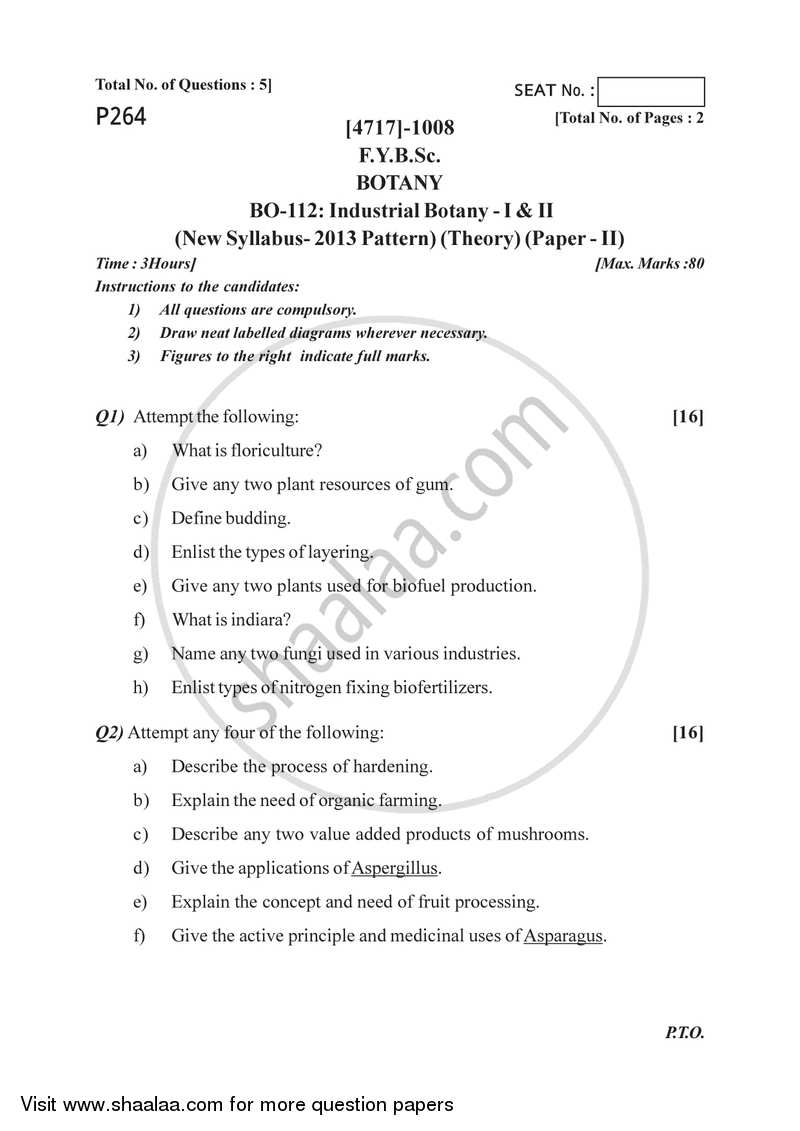 Industrial Botany 2014-2015 - B.Sc. - Semester 2 (FYBSc) - University of Pune question paper with PDF download
