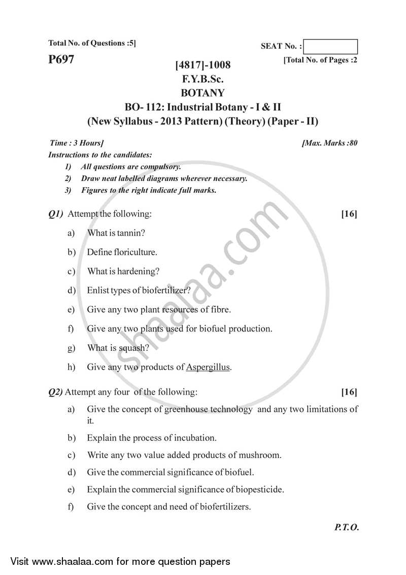 Industrial Botany 2015-2016 - B.Sc. - Semester 2 (FYBSc) - University of Pune question paper with PDF download