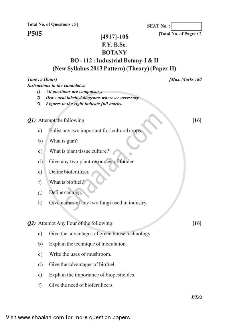 Industrial Botany 2015-2016 - B.Sc. - Semester 2 (FYBSc) - University of Pune question paper with PDF download