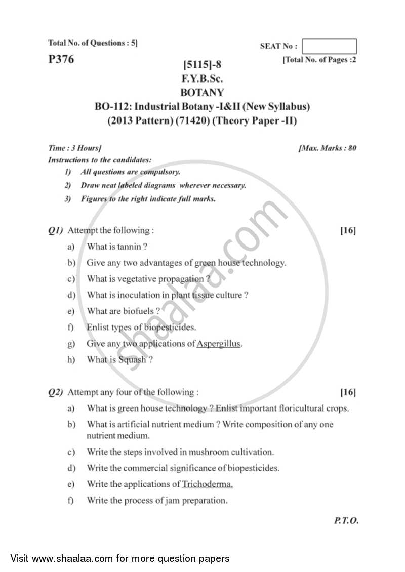 Industrial Botany 2016-2017 - B.Sc. - Semester 2 (FYBSc) - University of Pune question paper with PDF download