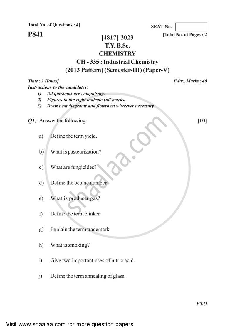 Industrial Chemistry 2015-2016 - B.Sc. - Semester 5 (TYBSc) - University of Pune question paper with PDF download