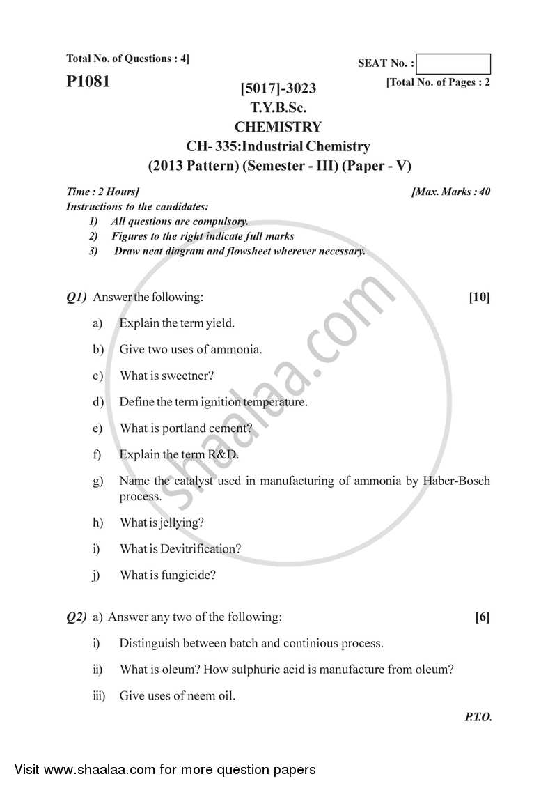 Industrial Chemistry 2016-2017 - B.Sc. - Semester 5 (TYBSc) - University of Pune question paper with PDF download
