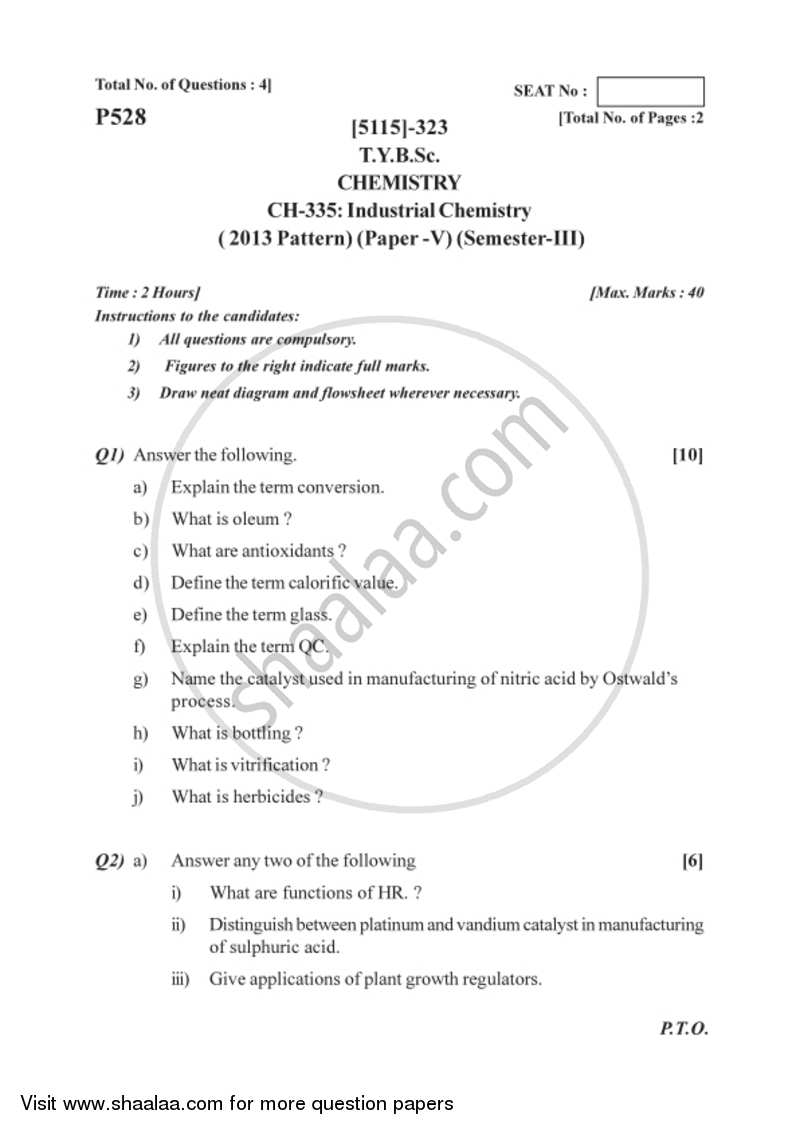 Industrial Chemistry 2016-2017 - B.Sc. - Semester 5 (TYBSc) - University of Pune question paper with PDF download