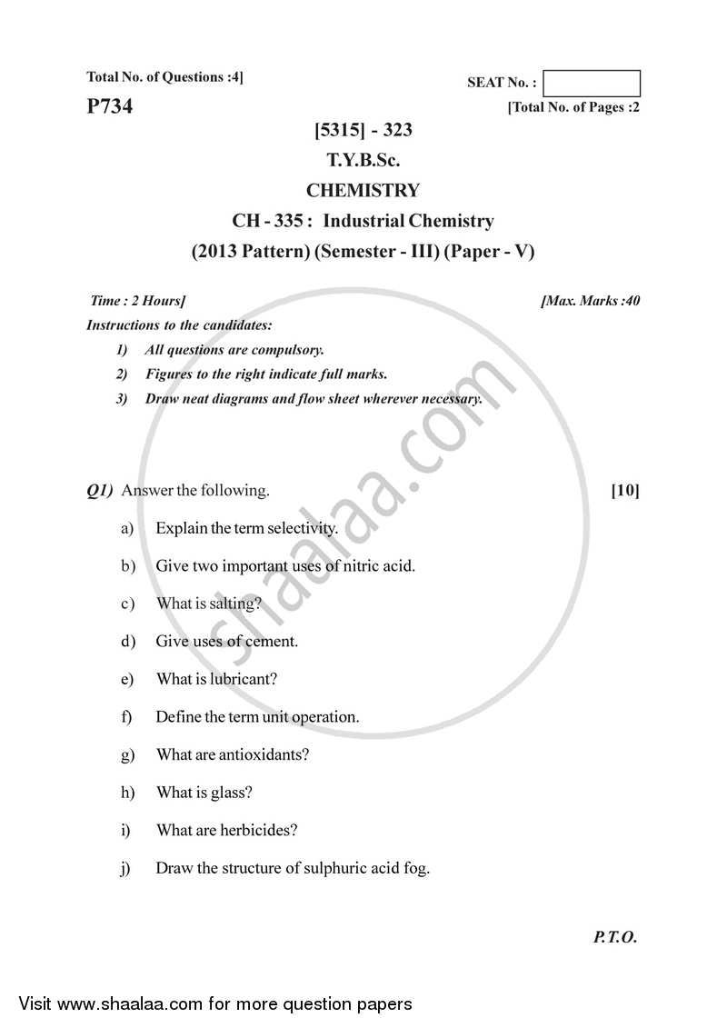 Industrial Chemistry 2017-2018 - B.Sc. - Semester 5 (TYBSc) - University of Pune question paper with PDF download