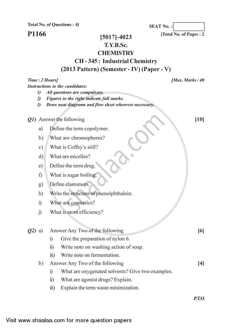 Industrial Chemistry 2016-2017 - B.Sc. - Semester 6 (TYBSc) - University of Pune question paper with PDF download