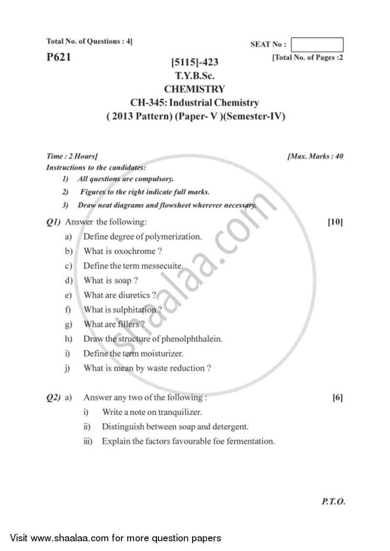 Industrial Chemistry 2016-2017 - B.Sc. - Semester 6 (TYBSc) - University of Pune question paper with PDF download