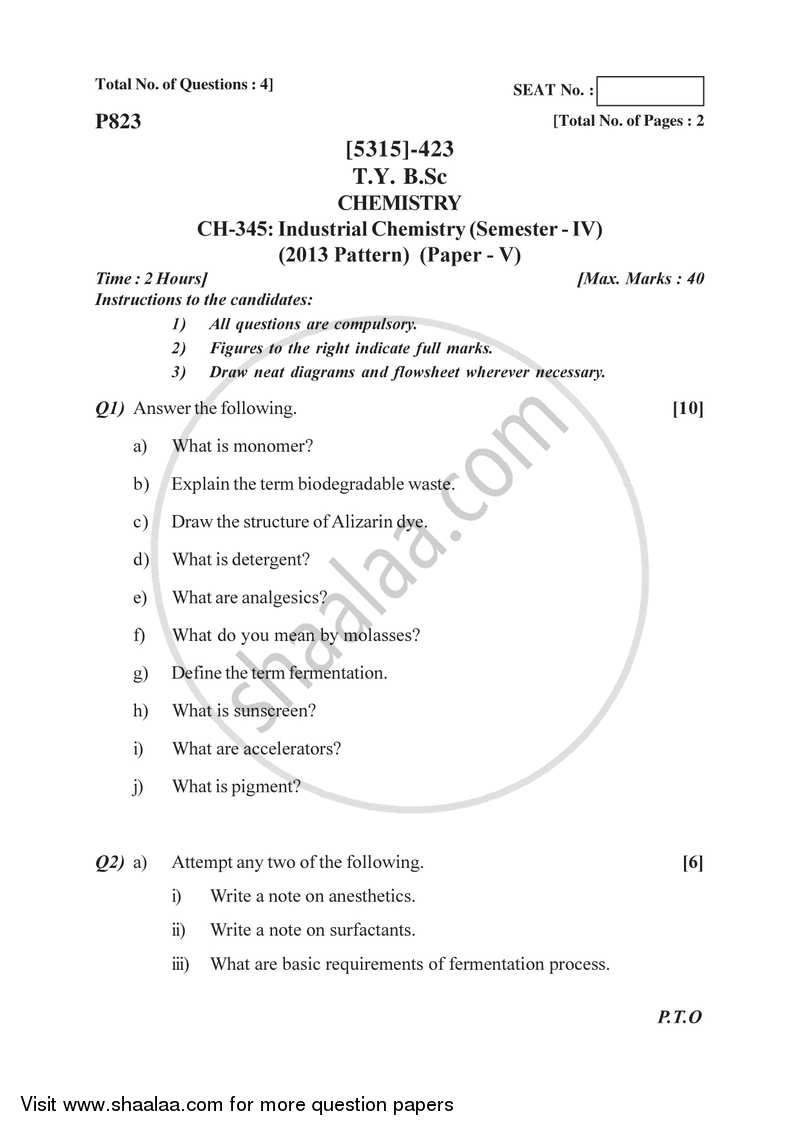 Industrial Chemistry 2017-2018 - B.Sc. - Semester 6 (TYBSc) - University of Pune question paper with PDF download