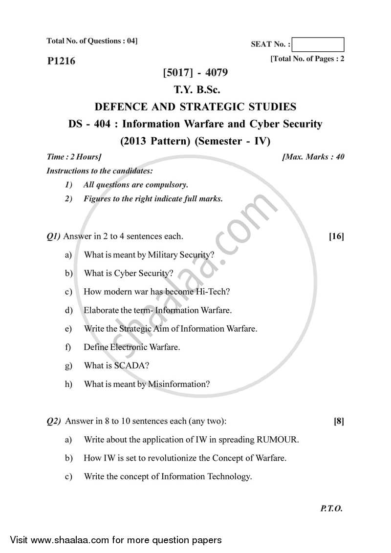 Information Warfare and Cyber Security 2016-2017 - B.Sc. - Semester 6 (TYBSc) - University of Pune question paper with PDF download