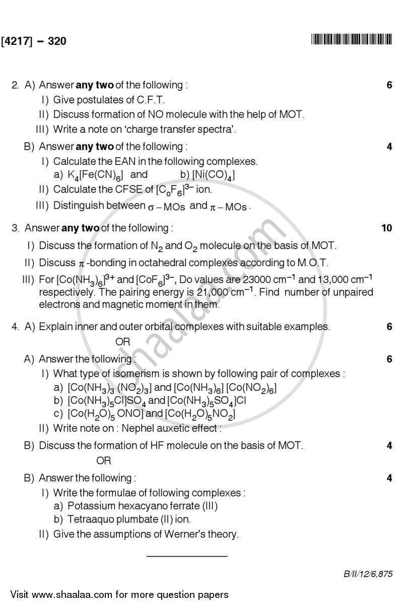 Inorganic Chemistry 2012-2013 - B.Sc. - Semester 5 (TYBSc) - University of Pune question paper with PDF download
