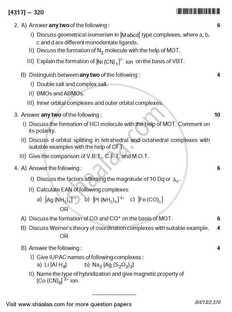 Inorganic Chemistry 2013-2014 - B.Sc. - Semester 5 (TYBSc) - University of Pune question paper with PDF download