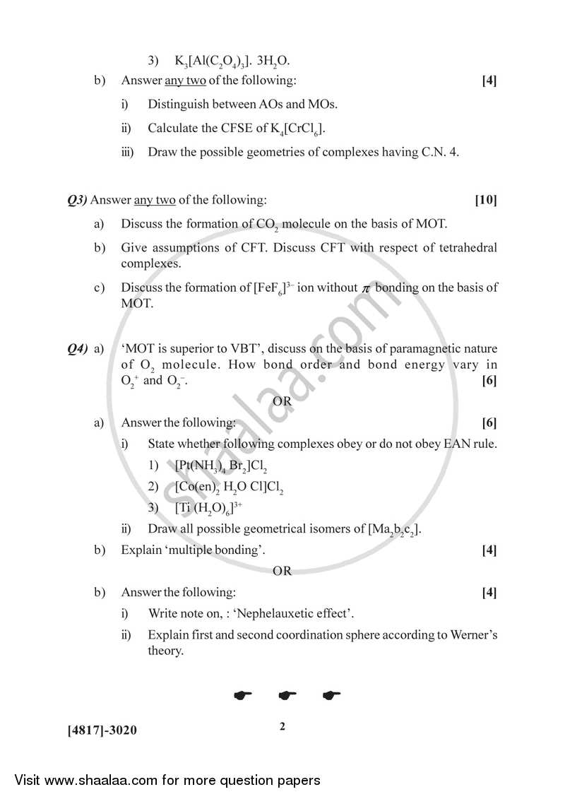 Inorganic Chemistry 2015-2016 - B.Sc. - Semester 5 (TYBSc) - University of Pune question paper with PDF download