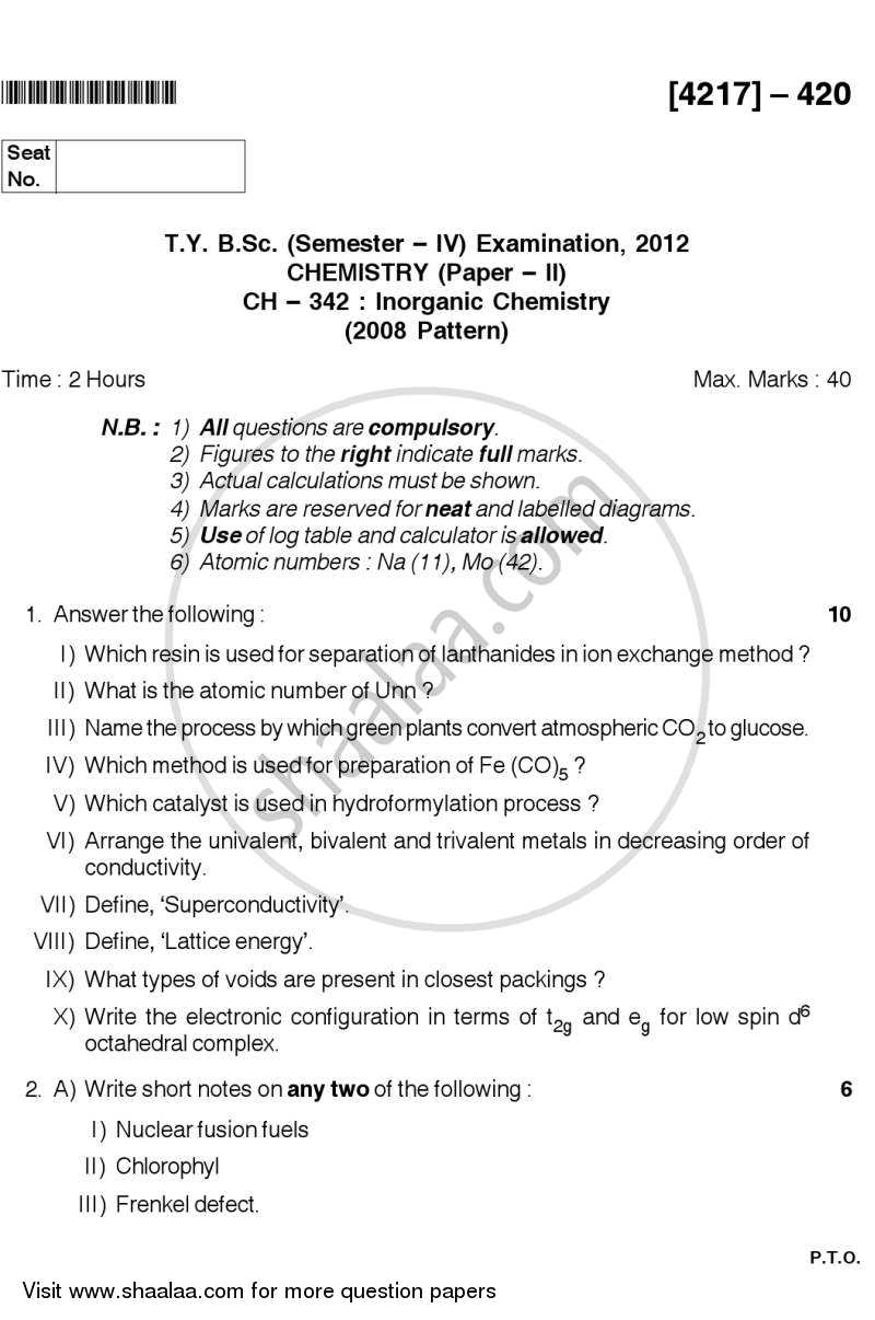 Inorganic Chemistry 2012-2013 - B.Sc. - Semester 6 (TYBSc) - University of Pune question paper with PDF download