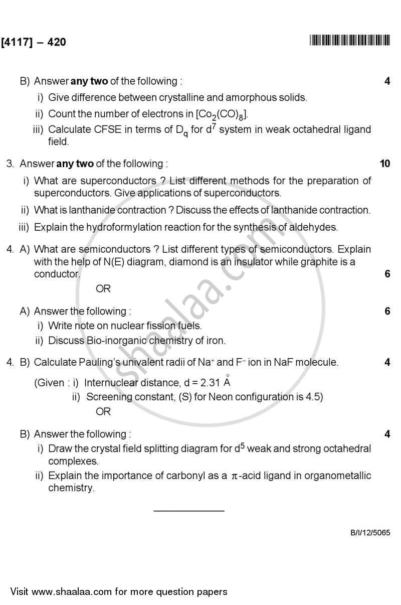 Inorganic Chemistry 2012-2013 - B.Sc. - Semester 6 (TYBSc) - University of Pune question paper with PDF download