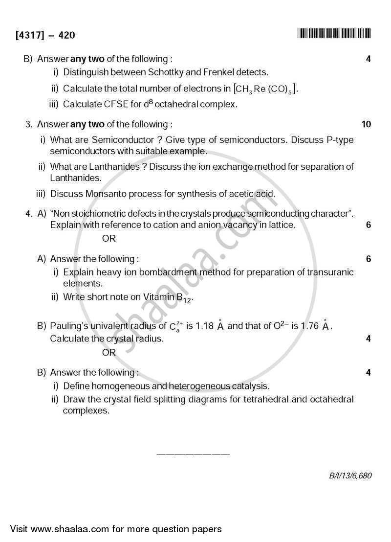 Inorganic Chemistry 2013-2014 - B.Sc. - Semester 6 (TYBSc) - University of Pune question paper with PDF download