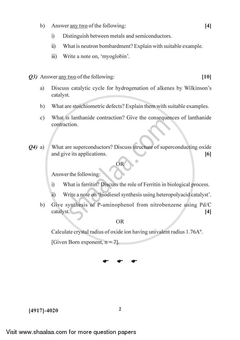Inorganic Chemistry 2015-2016 - B.Sc. - Semester 6 (TYBSc) - University of Pune question paper with PDF download