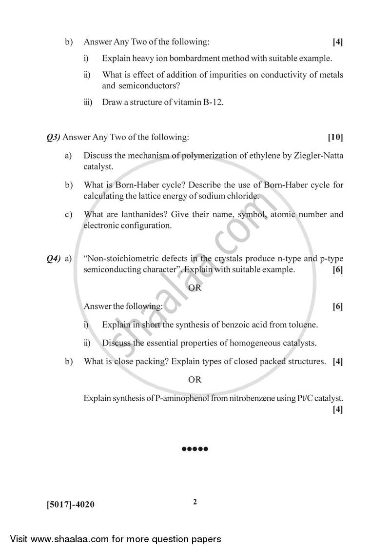 Inorganic Chemistry 2016-2017 - B.Sc. - Semester 6 (TYBSc) - University of Pune question paper with PDF download